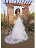 Spaghetti Straps Ivory Lace Pleated Tulle Chic Wedding Dress